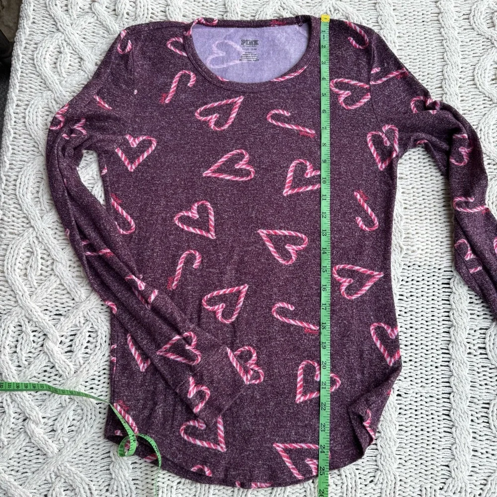 PINK Victoria's Secret Cozy Heather Purple Candy Cane Hearts Sleepwear Top Small